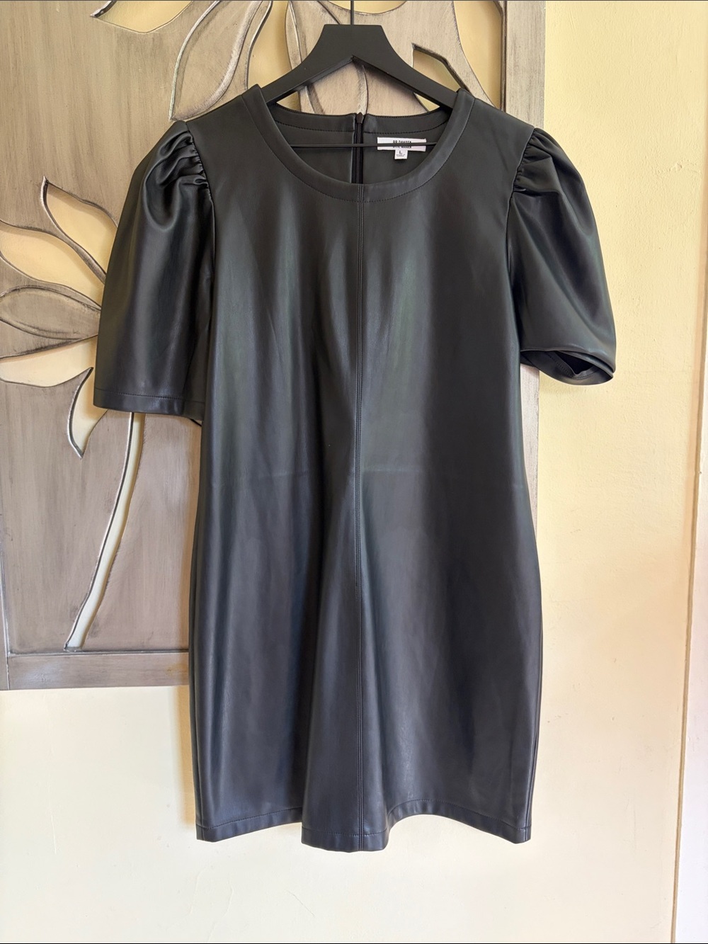BB Dakota Vegan Faux Leather Puff Sleeve Black Mini Dress Large